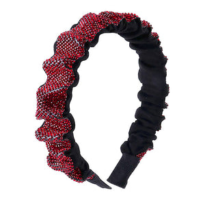 Red Trendy Fashionbale Bling Pleated Headband. Create a natural look while perfectly matching your color with the easy to use Pleated Headband. Adds a super neat and trendy twist to any boring style. Perfect for everyday wear; special occasions, outdoor festivals and more. Available in a variety of colors!