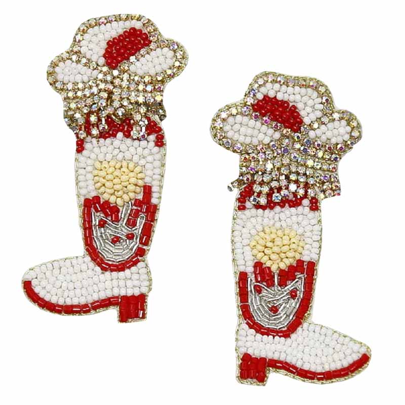 Red Valentine's Cowgirl Boots Seed Bead Earrings, These boots earrings feature a cool, decidedly chic, and always fun, the beaded earrings combine feminine boots and cowgirl silhouette with a palette crafted entirely of seed beads, fun handcrafted jewelry that fits your lifestyle, adding a pop of pretty color. It is so fun to be able to have lightweight cute earrings for every day of Valentine's week. 