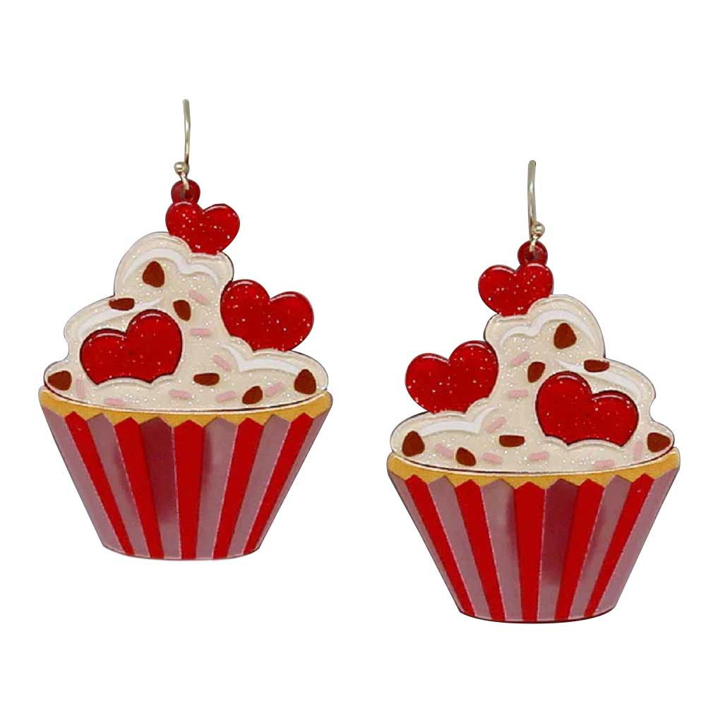 Red Valentine's Heart Cupcake Acetate Earrings, An excellent piece of jewelry for this valentine that features a cool, decidedly chic, and always fun. The heart cake earrings combine a heart with a beautiful palette crafted entirely. Fun handcrafted jewelry that fits your lifestyle adding a pop of pretty color.