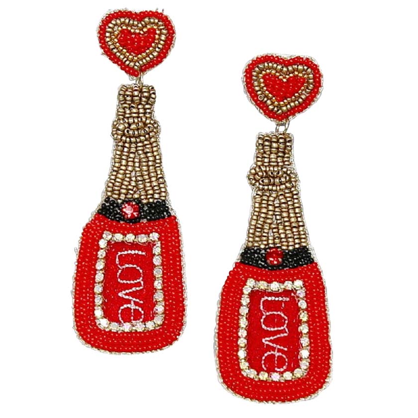 Red Valentine's LOVE Bottle Seed Bead Earrings, take your love for statement accessorizing to a new level of affection with these seed-beaded bottle earrings. Accent all of your dresses with the extra fun vibrant color with these LOVE message earrings. Wear these lovely earrings to make you stand out from the crowd & show your trendy choice this valentine's.