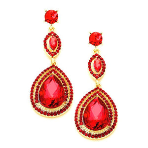 Red Victorian Teardrop Halo Crystal Evening Earrings, Classic, Elegant Vi Victorian Teardrop Crystal Rhinestone Evening Earrings, Special Occasion, ideal for parties, events, and holidays, pair these stud earrings with any ensemble for a polished look. Adds a sophisticated & stylish glow to any outfit.