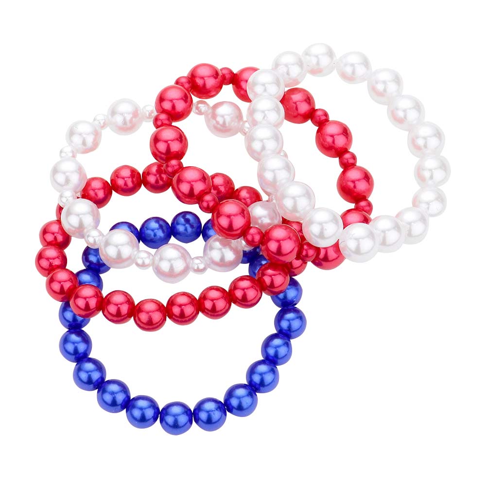 Red White Blue 5PCS Pearl Stretch Bracelets, is beautifully designed with a pearl that amps up your beauty to a greater extent and makes you look special on special occasions. Show your confidence and trendy choice with this beauty and complete your ensemble with a luxurious look. Look as regal on the outside as you feel on the inside with these bracelets, feel absolutely flawless. 