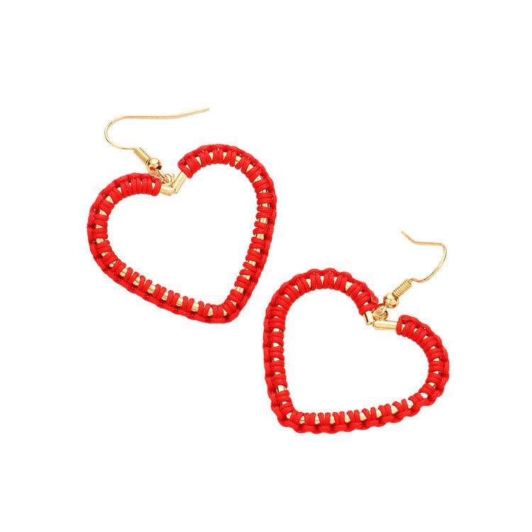 Red Woven Thread Open Metal Heart Dangle Earrings, Take your love for statement accessorizing to a new level of affection with the heart dangle earrings. These earring crafted with Woven Thread and a heart design adds a gorgeous glow to any outfit. Adorable and will get you into that holiday mood in an instant! Wear these gorgeous earrings to make you stand out from the crowd & show your trendy choice this valentine.