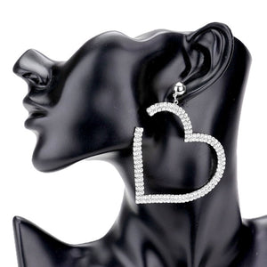 Rhodium Metal Ball Rhinestone Open Heart Dangle Earrings. Add something special to your outfit this Valentine! Special It will be your new favorite accessory. Perfect Birthday Gift, Mother's Day Gift, Anniversary Gift, Graduation Gift, Prom Jewelry, Valentine's Day Gift, Thank you Gift.
