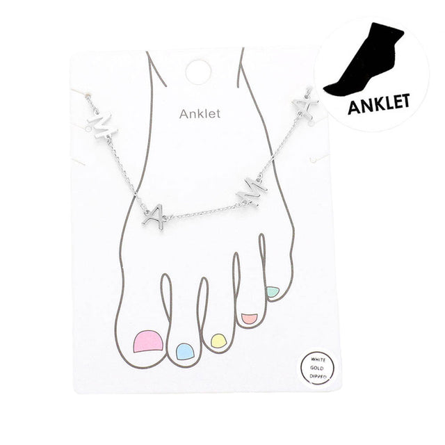 Rhodium  White Gold Dipped Mama Metal Charm Message Anklet.  Anklet message adds a sweet finishing touch making it the ultimate accessory for bare legs and beach days. Pack it for your next getaway and pair it with sandals, heels and more. Perfect gift ideas for your friends, Birthday gift, Anniversary, Getaway, Vacation, just for fun.