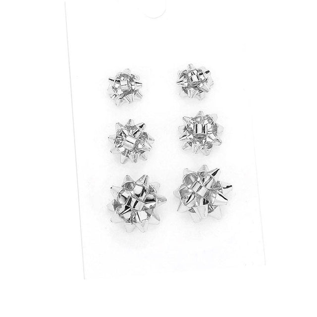 Rhodium 3Pairs Christmas Bow Stud Earrings, wear over your favorite tops and dresses this season! A timeless treasure designed to add a gorgeous stylish glow to any outfit style. Perfect for adding just the right amount of shimmer & shine and a touch of class to special events. This piece is versatile and goes with practically anything! Fabulous Christmas Gift, Birthday Gift, Mother's Day, Loved one or Just Because!