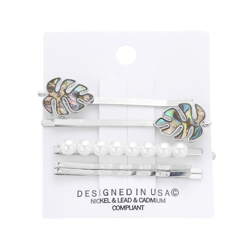 Rhadium 5PCS Abalone Tropical Leaf Pearl Bobby Pin Hair Clips, Complete your look with this set of beautiful imitation-pearl hair clips. The perfect accent for your superb up-do! They make your source more interesting and colorful. Perfect for special occasions, weddings, Prom, Sweet 16, Quinceanera, Graduation, etc.