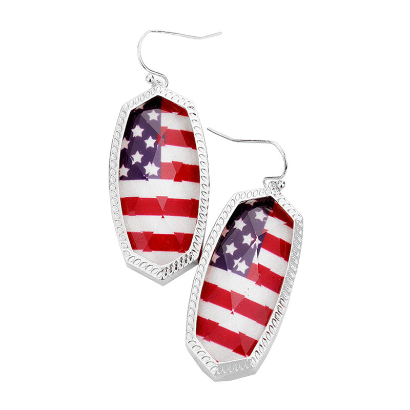 Rhodium American USA Flag Hexagon Stone Dangle Earrings, simple sophistication makes a standout addition to your collection designed adds a pop of color to any outfit style, Show your love for our country with this sweet patriotic USA Flag style American Flag dangle earrings. These hexagon earrings are just the thing you need to complete your costume! For a stylish fireworks flare, red, white, and blue are combined.