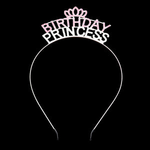 Rhodium Birthday Princess Rhinestone Embellished Message Headband, The stylish and exquisite design will make your dress up for the birthday party more fashionable and charming. The birthday Princess Message headband helps you Set off your hairstyle perfectly, become a princess at a birthday party, and match more clothes to make your day awesome. Match with a birthday sash birthday belt, princess dress, or evening dress.