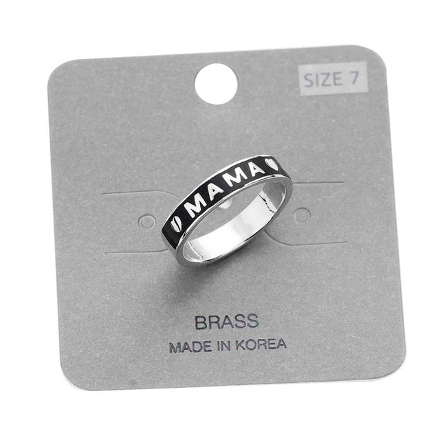 Rhodium Black Brass Metal Enamel MAMA Ring. Best loving gift to express your love to your mother on Mother's Day. Shows the love between mother and child is forever. This MAMA Ring is perfect Mother's Day gift for all the special women in your life, be it mother, wife, sister or daughter.