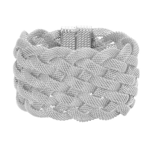Rhodium Braided Metal Mesh Detail Magnetic Bracelet Braid Mesh Accent Bracelet, covers a range of trends, including boho, classic, festival & modern, an eye-catching alternative for all year around. Pair with tee & jeans to dress up your laid-back look, or add to a dress to enhance your work ensemble. Ideal Gift, Any Occasion