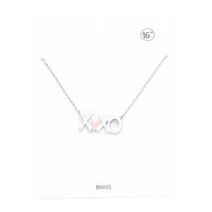 Rhodium Brass Metal Xoxo Message Pendant Necklace, Get ready with these Pendant Necklace, put on a pop of color to complete your ensemble. Perfect for adding just the right amount of shimmer & shine and a touch of class to special events. Perfect Birthday Gift, Valentine's Gift, Anniversary Gift, Mother's Day Gift.