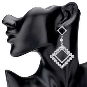 Rhodium Bubble Stone Embellished Open Square Dangle Evening Earrings. Look like the ultimate fashionista with these Earrings! Add something special to your outfit ! It will be your new favorite accessory. Perfect Birthday Gift, Anniversary Gift, Mother's Day Gift, Graduation Gift, Prom Jewelry, Just Because Gift, Thank you Gift.