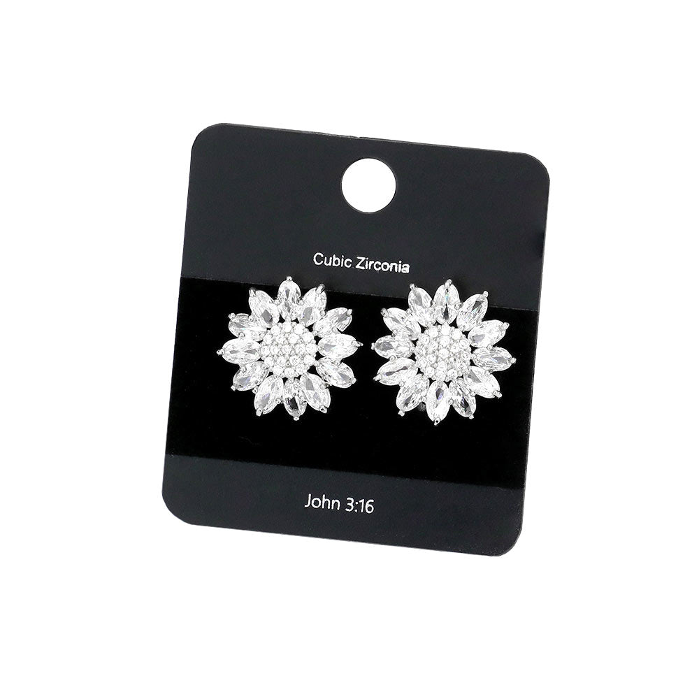 Gold CZ Stone Pave Marquise Stone Embellished Flower Stud Earrings, put on a pop of color to complete your ensemble.an artisanal-inspired multi shape of marquise stones turns these dangling earrings into a chic emblem of your statement-making style, wear these intricate earrings to stand out and be trendy this season.