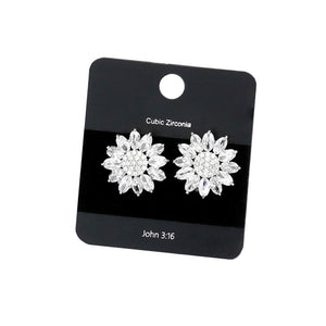 Rhodium  CZ Stone Pave Marquise Stone Embellished Flower Stud Earrings, put on a pop of color to complete your ensemble.an artisanal-inspired multi shape of marquise stones turns these dangling earrings into a chic emblem of your statement-making style, wear these intricate earrings to stand out and be trendy this season.