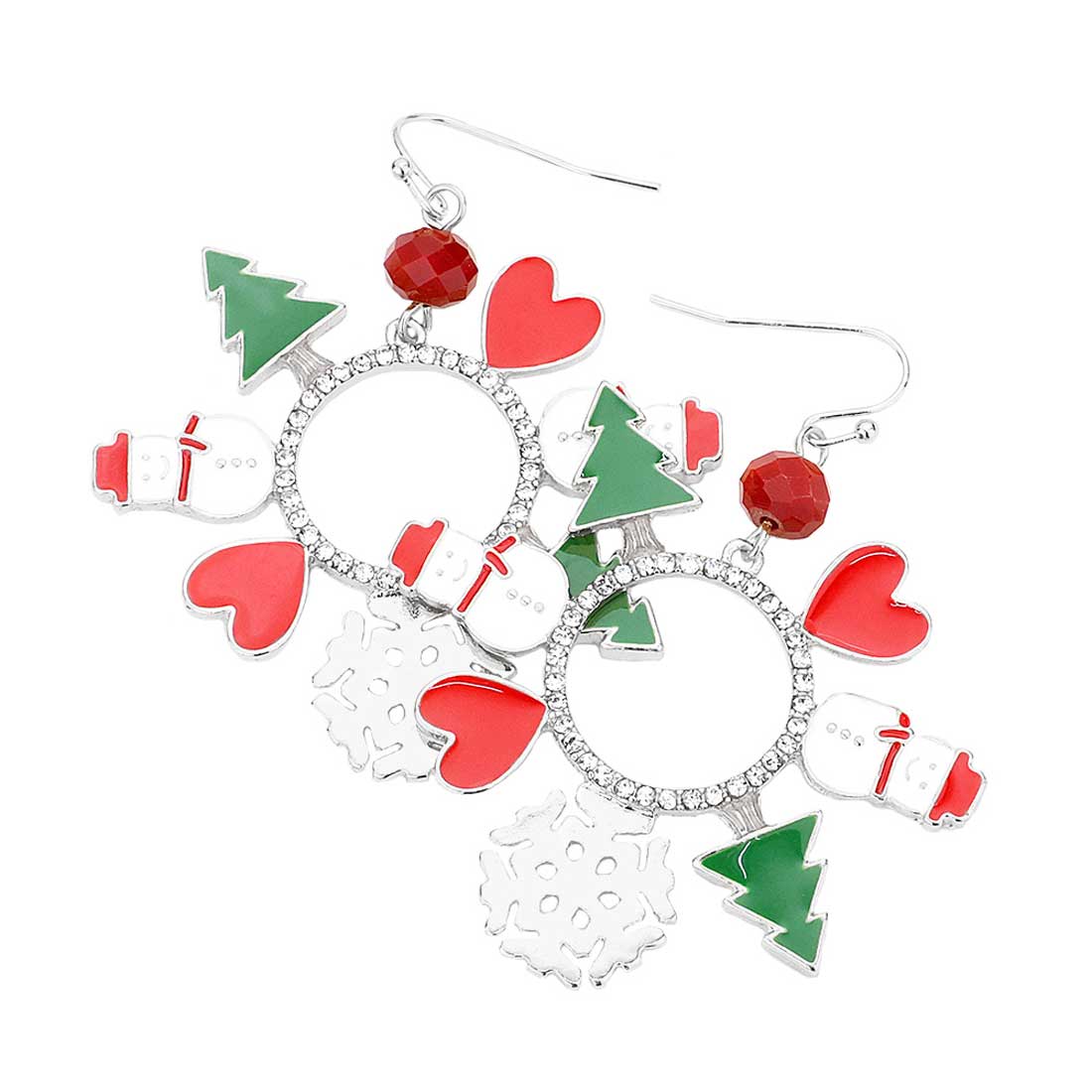 Rhodium Christmas Theme Charm Open Circle Dangle Earrings, elegance and cuteness becomes you in these lightweight and playful, shiny glamorous Christmas earrings, get into the Christmas spirit with these gorgeous handcrafted Christmas Open Circle Dangle earrings, they will dangle on your earlobes & bring a smile to those who look at you. Perfect Gift December Birthdays, Christmas, Stocking Stuffers, Secret Santa, BFF, etc.