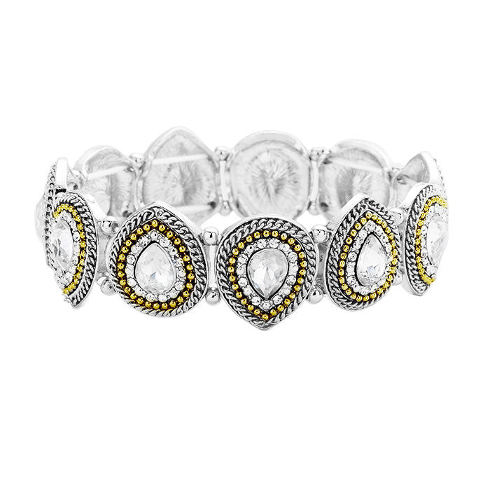 Rhodium Crystal Droplet Stretch Bracelet. Look as regal on the outside as you feel on the inside with this bracelets, feel absolutely flawless. Fabulous fashion and sleek style adds a pop of pretty color to your attire, coordinate with any ensemble from business casual to everyday wear.  Perfect Birthday Gift, Anniversary Gift, Mother's Day Gift, Thank you Gift.