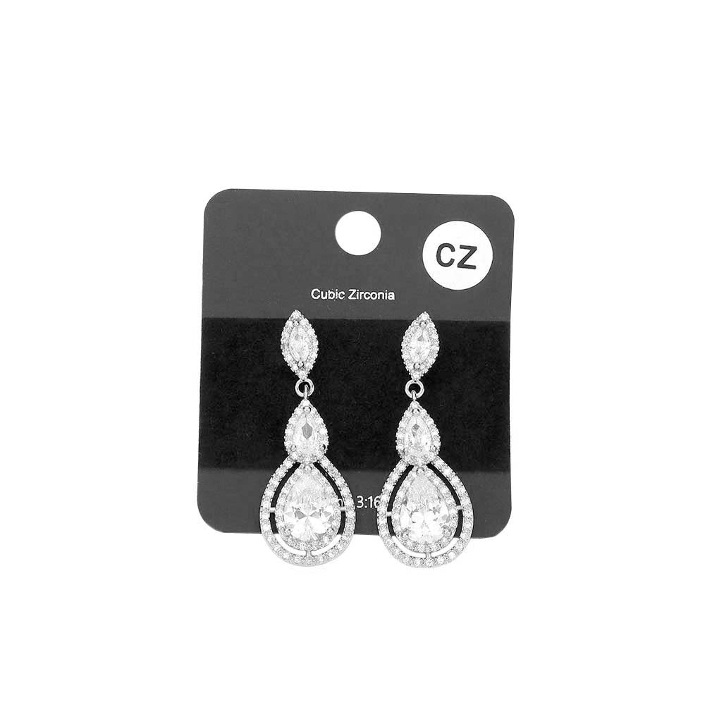Rhodium Cz Marquise Teardrop Link Dangle Evening Earrings, wear these awesome earrings to stand out and be trendy this season on any special occasion!  The perfect set of sparkling earrings adds a sophisticated & stylish glow to any outfit. They dangle on your earlobes to show the perfect beauty with confidence on any special occasion. Perfect Birthday, Anniversary, Mother's Day, Graduation, Prom Jewelry, Just Because, Thank you, Valentine's Day, etc. Show your perfect elegance!