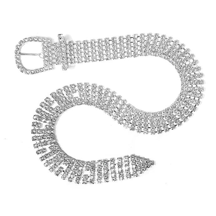 Rhodium Embellished Crystal Rhinestone Buckle Belt, a timeless selection, luminous crystals add luxurious shine to this eye-catching rhinestone chain hip adjustable belt, dare to dazzle with this radiant accessory will make a standout style, coordinates with any ensemble from day to night. Perfect gift for your self or a loved one.