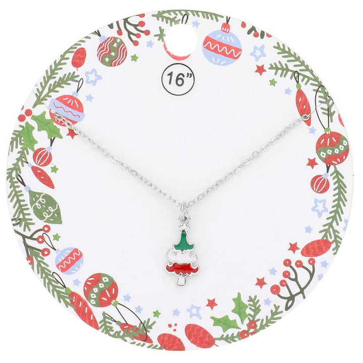 Rhodium Enamel Christmas Tree Pendant Necklace, get ready with these Christmas-themed Pendant Necklace to receive the best compliments this Christmas. Love token of your appreciation, these sock pendant necklaces match your Christmas outfit in perfect style. Feel the warmth of Christmas and embrace the spirit with these beautiful pendant necklaces. These stylish necklaces are perfect seasonal for Christmas, December birthdays, Thank you, special occasions, or as a gift to mothers. Merry Christmas!