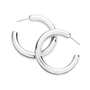 Rhodium Fashionable Bold Metal Half Hoop Earrings. Textured Stylish Half Hoop Earrings, adds a sophisticated glow & eye-catching style to any outfit, coordinate these exquisite half hoop earrings with any ensemble from business casual to wear, ideal for parties, events, holidays. Perfect Birthday Gift, Anniversary Gift, Mother's Day Gift, Anniversary Gift, Graduation Gift, Prom Jewelry, Just Because Gift, Thank you Gift.