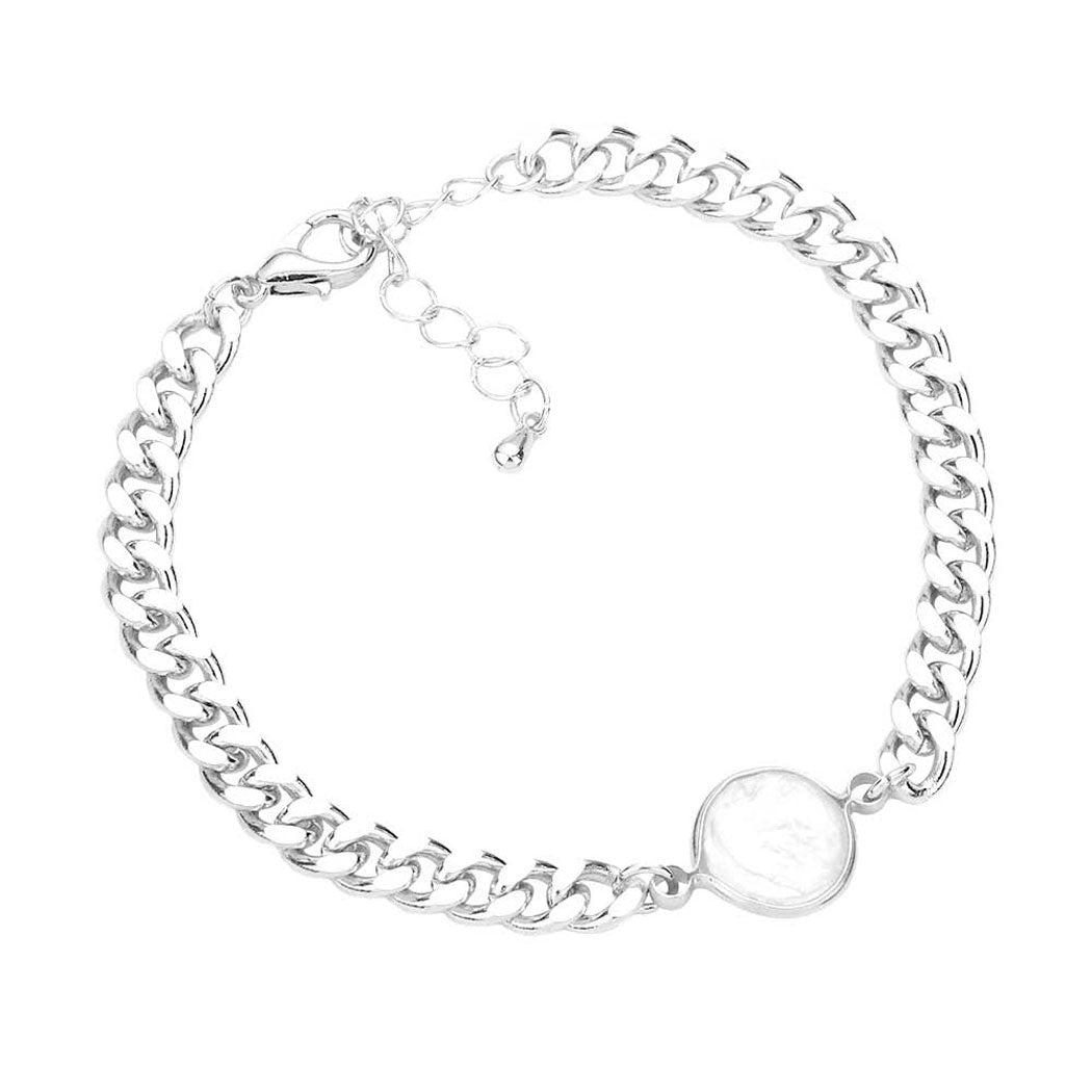 Rhodium Freshwater Pearl Accented Metal Chain Link Bracelet. The metal chain bracelet adds a sophisticated glow to any outfit. Stylish evening bracelet that is easy to put on, take off and comfortable to wear. These pearl themed bracelet perfect jewelry gift to expand a woman's fashion wardrobe with a classic, timeless style. Awesome gift for birthday, Anniversary, Valentine’s Day or any special occasion.