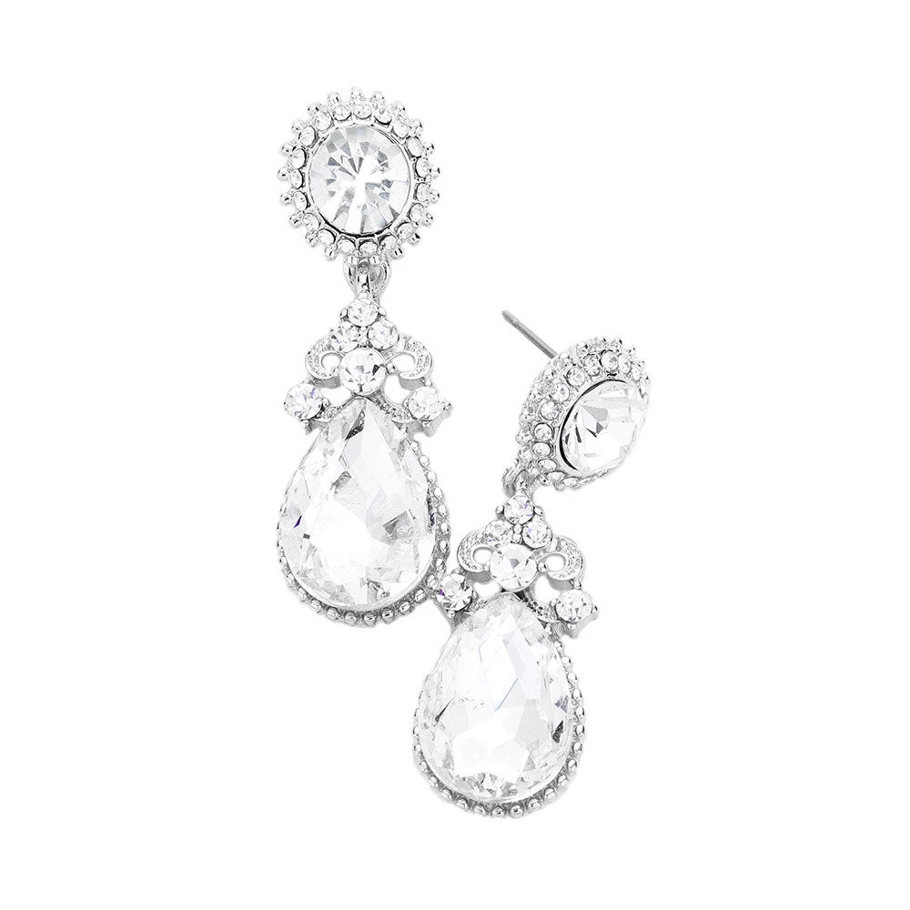 Rhodium Glass Crystal Teardrop Dangle Evening Earrings. Look like the ultimate fashionista with these Earrings! Add something special to your outfit this Valentine! special It will be your new favorite accessory. Perfect Birthday Gift, Anniversary Gift, Mother's Day Gift, Graduation Gift, Valentine's Day Gift. 
