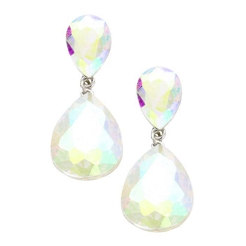 Pendientes de noche con forma de lágrima de cristal - Rodio