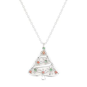 Rhodium Gold White Dipped CZ Christmas Tree Pendant Necklace, Get ready with these Pendant Necklace, put on a pop of color to complete your ensemble. Perfect for adding just the right amount of shimmer & shine and a touch of class to special events. Perfect Birthday Gift, Anniversary Gift, Mother's Day Gift, Graduation Gift.