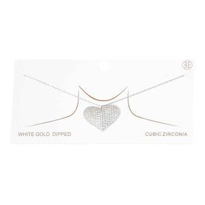 Rhodium Gold Dipped CZ Embellished Metal Heart Pendant Necklace. Beautifully crafted design adds a gorgeous glow to any outfit. Jewelry that fits your lifestyle! Perfect Birthday Gift, Anniversary Gift, Mother's Day Gift, Anniversary Gift, Graduation Gift, Prom Jewelry, Just Because Gift, Thank you Gift.