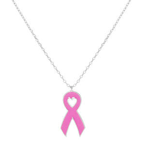 Rhodium Gold Dipped Enamel Pink Ribbon Pendant Necklace. Beautifully crafted design adds a gorgeous glow to any outfit. Jewelry that fits your lifestyle! Perfect Birthday Gift, Anniversary Gift, Mother's Day Gift, Anniversary Gift, Graduation Gift, Prom Jewelry, Just Because Gift, Thank you Gift.
