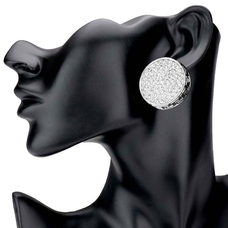 Rhodium Greek Pattern Detailed Rhinestone Embellished Round Earrings. Beautifully crafted Round design adds a gorgeous glow to any outfit. Jewelry that fits your lifestyle! This Round Earring for women are perfect for any occasion. Perfect Birthday Gift, Anniversary Gift, Mother's Day Gift, Anniversary Gift, Graduation Gift, Prom Jewelry, Just Because Gift, Thank you Gift.