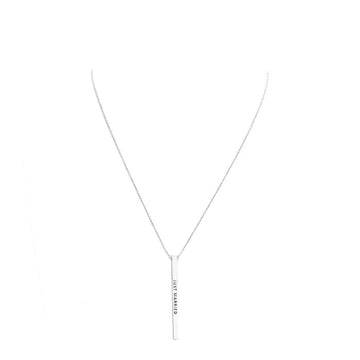 Rhodium Just Married Metal Bar Pendant Necklace. Make a statement with these just married message Necklace, very easy to put on, take off and so comfortable for daily wear. Pair these with tee and jeans and you are good to go. It will be your new favorite go-to accessory. Perfect Birthday gift, friendship day, Mother's Day, Graduation Gift.