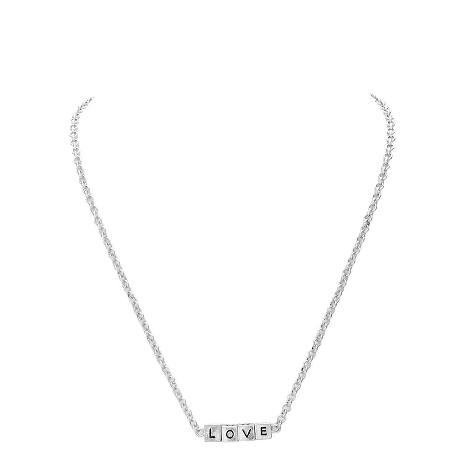 Rhodium LOVE Metal Cube Pendant Necklace, Get ready with these Pendant Necklace, put on a pop of color to complete your ensemble. Perfect for adding just the right amount of shimmer & shine and a touch of class to special events. Perfect Birthday Gift, Anniversary Gift, Mother's Day Gift, Valentine's Day Gift.