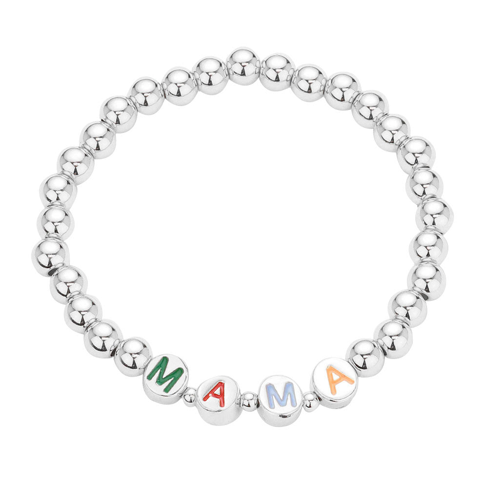 Rhodium MAMA Metal Ball Beaded Message Stretch Bracelet, these Ball Beaded Stretch bracelets can light up any outfit, and make you feel absolutely flawless. Fabulous fashion and sleek style adds a pop of pretty color to your attire. Make your mother feel special by giving this Mama Metal bracelet as a gift and expressing your love for your mother on this Mother's Day. 