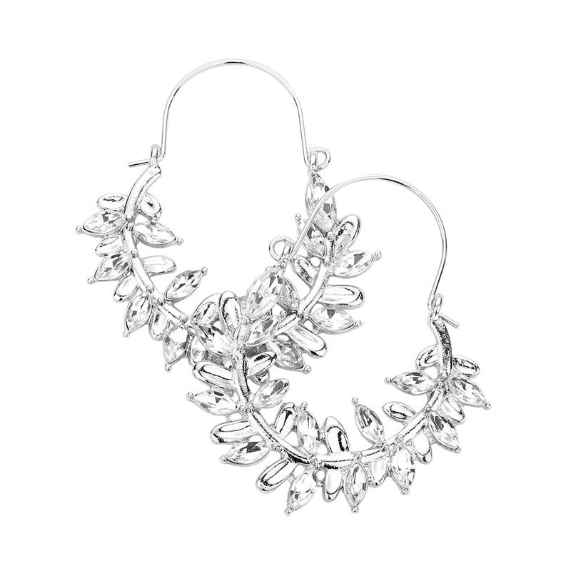 Rhodium Marquise Stone Embellished Leaf Cluster Dangle Earrings. These gorgeous stone pieces will show your class in any special occasion. The elegance of these stone goes unmatched, great for wearing at a party! Perfect jewelry to enhance your look. Awesome gift for birthday, Anniversary, Valentine’s Day or any special occasion.