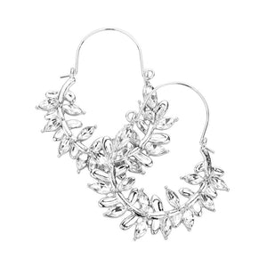 Rhodium Marquise Stone Embellished Leaf Cluster Dangle Earrings. These gorgeous stone pieces will show your class in any special occasion. The elegance of these stone goes unmatched, great for wearing at a party! Perfect jewelry to enhance your look. Awesome gift for birthday, Anniversary, Valentine’s Day or any special occasion.