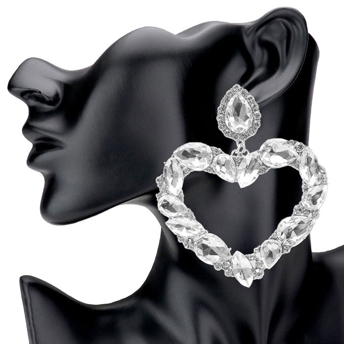 Rhodium Marquise Teardrop Stone Cluster Open Heart Dangle Evening Earrings, put on a pop of color to complete your ensemble. Beautifully crafted design adds a gorgeous glow to any outfit Perfect for adding just the right amount of shimmer & shine . Perfect Birthday Gift, Anniversary Gift, Mother's Day Gift, Graduation Gift.