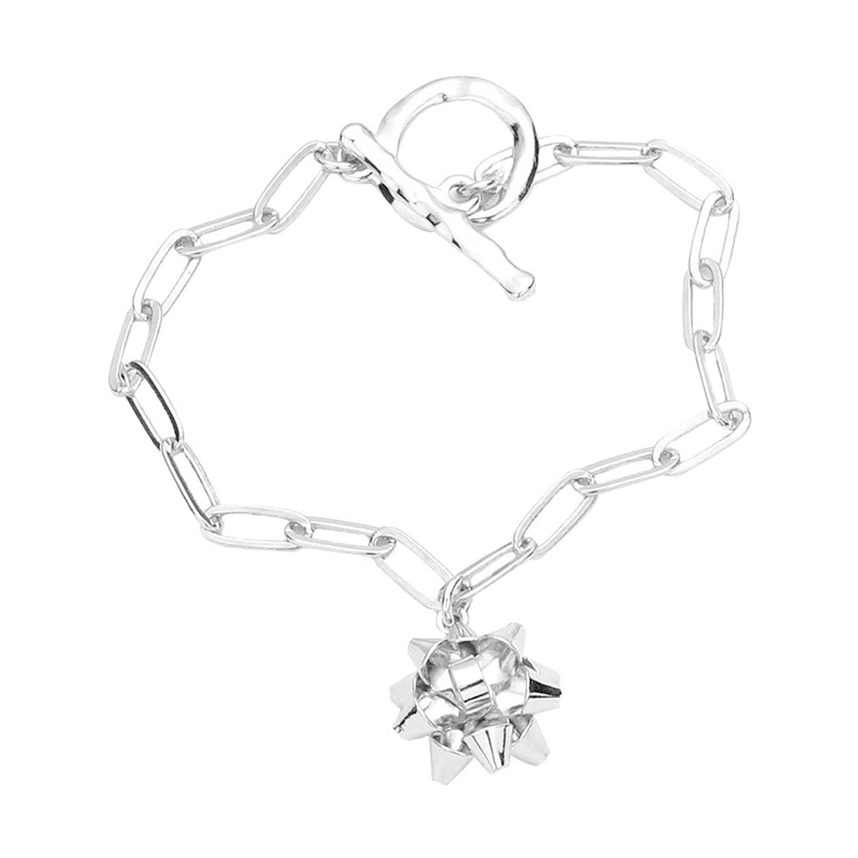 Rhodium Metal Christmas Bow Charm Toggle Bracelet, Get ready with these Magnetic Bracelet, put on a pop of color to complete your ensemble. Perfect for adding just the right amount of shimmer & shine and a touch of class to special events. Perfect Birthday Gift, Anniversary Gift, Mother's Day Gift, Graduation Gift.