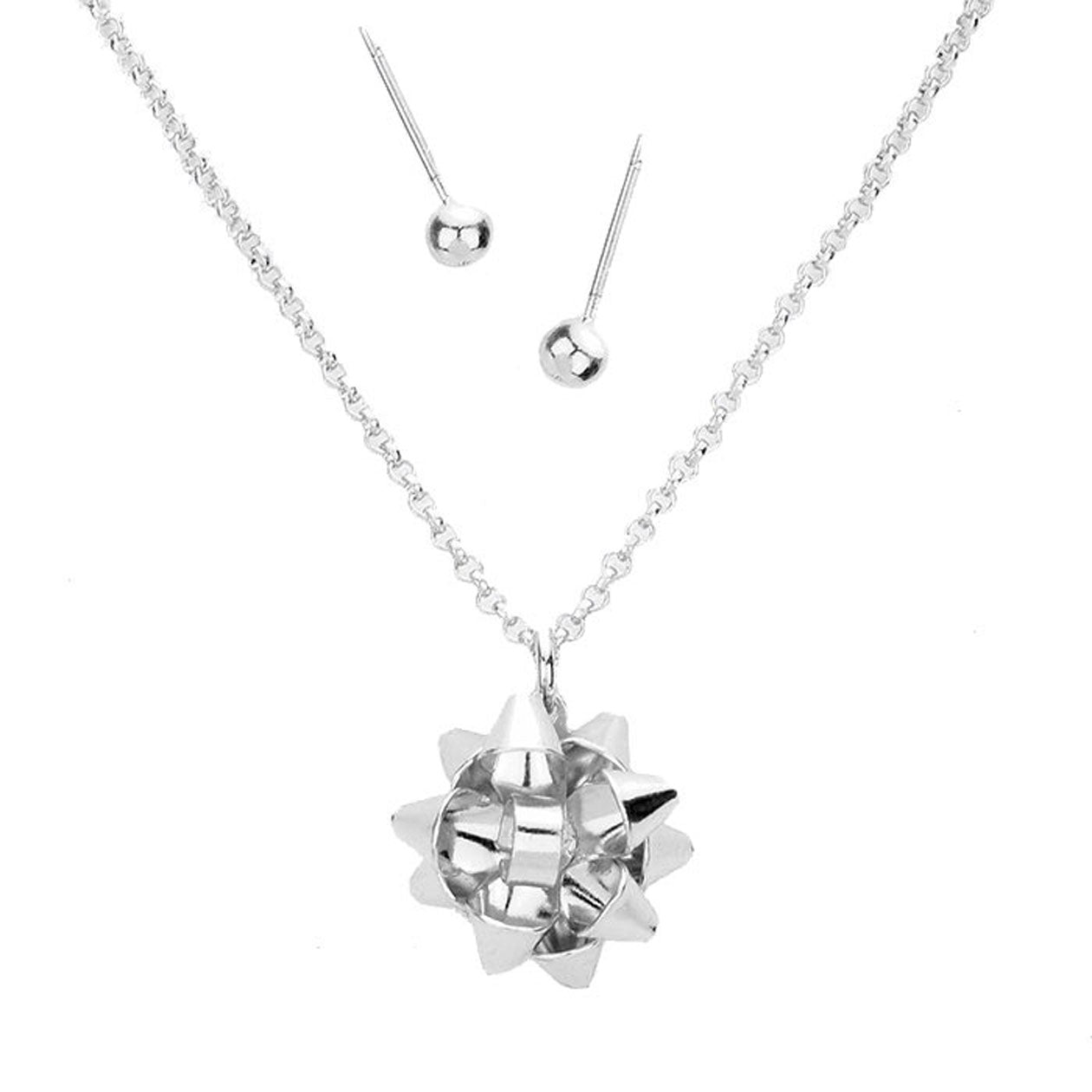 Rhodium Metal Christmas Gift Bow Pendant Necklace. Beautifully crafted design adds a gorgeous glow to any outfit. Jewelry that fits your lifestyle! Perfect Birthday Gift, Anniversary Gift, Mother's Day Gift, Anniversary Gift, Graduation Gift, Prom Jewelry, Just Because Gift, Thank you Gift.