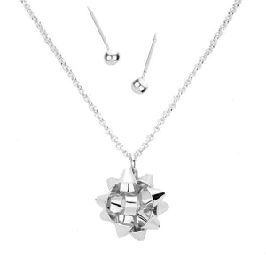 Rhodium Metal Christmas Gift Bow Pendant Necklace. Beautifully crafted design adds a gorgeous glow to any outfit. Jewelry that fits your lifestyle! Perfect Birthday Gift, Anniversary Gift, Mother's Day Gift, Anniversary Gift, Graduation Gift, Prom Jewelry, Just Because Gift, Thank you Gift.