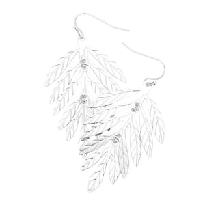 Rhodium Metal Leaf Dangle Earrings. These flower leaf themed earrings are fun handcrafted jewelry that fits your lifestyle, adding a pop of pretty color. Beautifully crafted design adds a gorgeous glow to any outfit. Enhance your attire with these vibrant artisanal earrings to show off your fun trendsetting style. Great gift idea for Wife, Mom, or your Loving One.