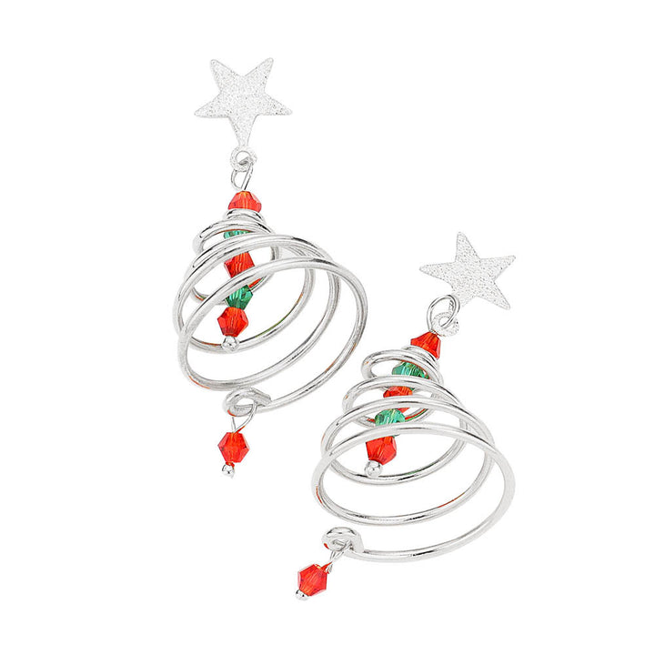 Rhodium Multi Christmas Tree Metal Wired Dangle Earrings. Christmas tree earrings jewelry will decorated your Christmas costumes, Earrings  would be awesome to wear all season and especially to your Christmas festivities. These make a great gift for someone who loves the magic of Christmas! Great gifts for Christmas, Thanks giving ,New Year and Birthday, Christmas, Stocking Stuffers, Secret Santa, BFF, etc.