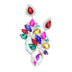 Rhodium Multi Marquise Teardrop Stone Cluster Dangle Evening Earrings, put on a pop of color to complete your ensemble. Perfect for adding just the right amount of shimmer & shine and a touch of class to special events. Perfect Birthday Gift, Anniversary Gift, Mother's Day Gift, Graduation Gift.