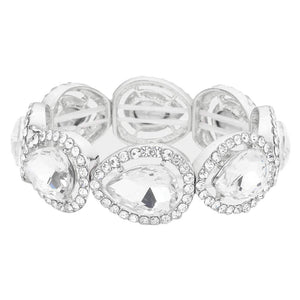 Rhodium Pave Teardrop Trim Glass Crystal Stretch Evening Bracelet, is a beautiful addition to your perfect choice to represent your perfect class and gorgeousness on any special occasion. Make the day special with the glowing beauty of this awesome Crystal Stretch Evening Bracelet. Wear this beauty to add a gorgeous glow to your special outfit at weddings, wedding showers, receptions, anniversaries, and other special occasions.