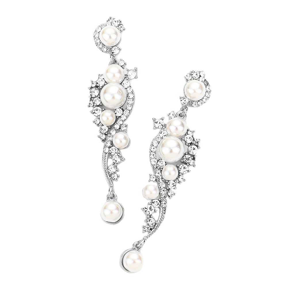 Rhodium Pearl Accented Stone Embellished Evening Earrings. Look like the ultimate fashionista with these Earrings! Add something special to your outfit this Valentine! special It will be your new favorite accessory. Perfect Birthday Gift, Anniversary Gift, Mother's Day Gift, Graduation Gift, Valentine's Day Gift.