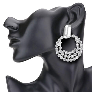 Rhodium Rhinestone Cluster Open Circle Earrings, these open circle earrings can light up any outfit, and make you feel absolutely flawless. Fabulous fashion and sleek style adds a pop of pretty color to your attire. Enhance your attire with this vibrant handcrafted beautiful modish statement earrings! perfectly lightweight for all-day wear, coordinate with any ensemble from business casual to wear, the perfect addition to any outfit. Great gifts for loved ones.
