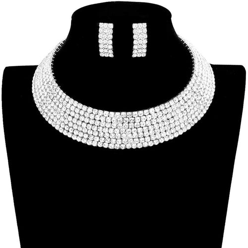 Gargantilla de noche con pavé de diamantes de imitación - Rodio