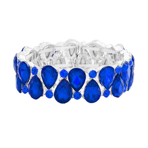  Rhodium Sapphire Teardrop Stone Stretch Evening Bracelet, These gorgeous stone pieces will show your class in any special occasion. Fabulous fashion and sleek style adds a pop of pretty color to your attire, coordinate with any ensemble from business casual to everyday wear. Awesome gift for birthday, Anniversary, Valentine’s Day or any special occasion.