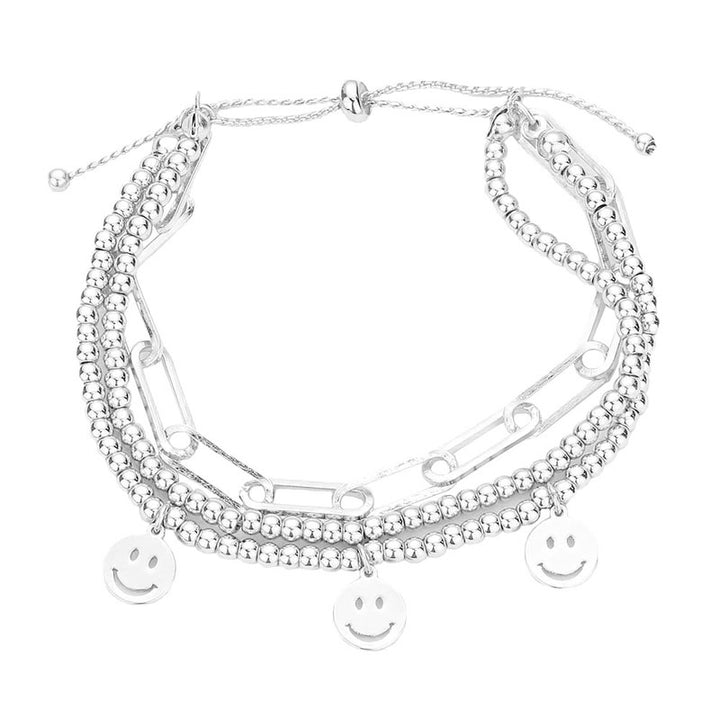 Rhodium Smile Charm Triple Layered Bracelet, Get ready with these Magnetic Bracelet, put on a pop of color to complete your ensemble. Perfect for adding just the right amount of shimmer & shine and a touch of class to special events. Perfect Birthday Gift, Anniversary Gift, Mother's Day Gift, Graduation Gift.